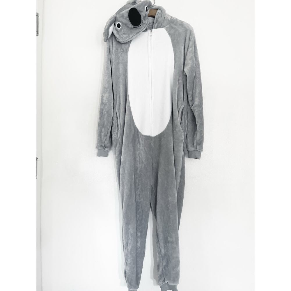 Koala One-piece Women S Gray Fleece Hooded Zip Pajama Costume Lounge Halloween